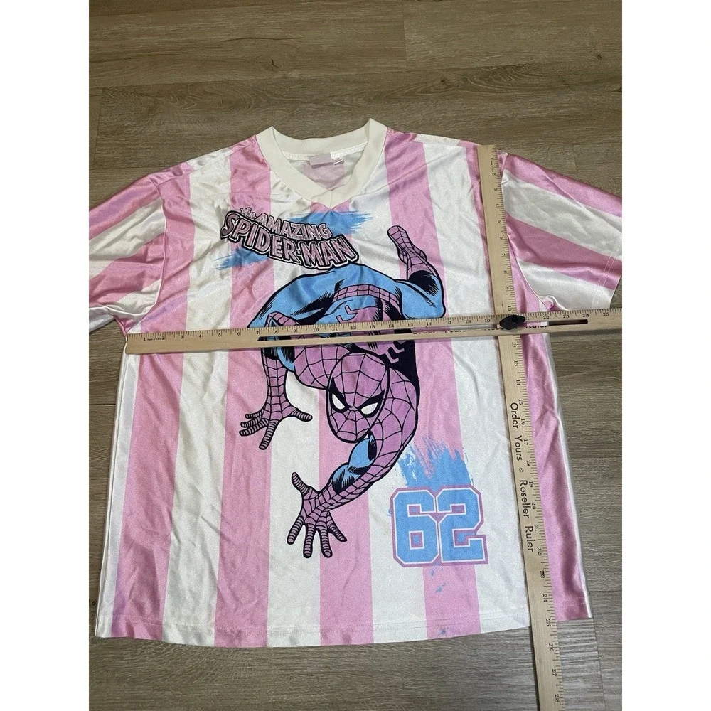 The Amazing Spider-Man Jersey Women's Sz L Oversized Pink Shirt Striped - Picture 4 of 7